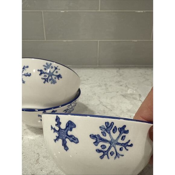 Set of 3 Papart Seramik 4”x2” BLUE WHITE Snowflake Tidbit Snack Dip Bowls Turkey - Picture 3 of 8